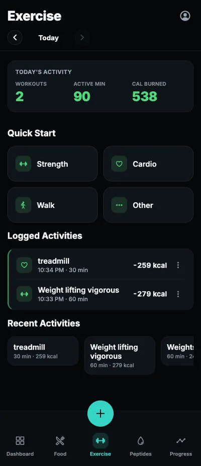 PepLytics exercise tracking